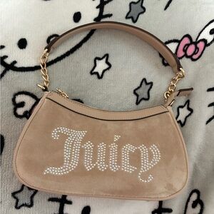 Juicy Couture Tan Shoulder Bag with Sparkly Embellishments and Metallic Strap
